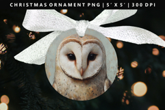 Owl Round Christmas Ornament Sublimation PNG Product Image 1