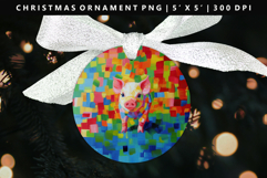 Pig Round Christmas Ornament Sublimation PNG Product Image 1