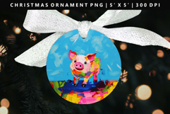 Pig Round Christmas Ornament Sublimation PNG Product Image 1