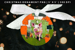 Pig Round Christmas Ornament Sublimation PNG Product Image 1