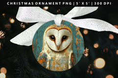 Owl Round Christmas Ornament Sublimation PNG Product Image 1