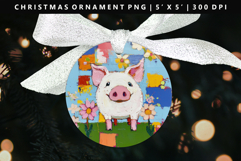 Pig Round Christmas Ornament Sublimation PNG Product Image 1