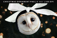 Owl Round Christmas Ornament Sublimation PNG Product Image 1