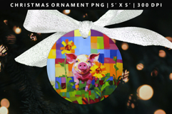 Pig Round Christmas Ornament Sublimation PNG Product Image 1