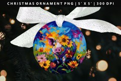 Pig Round Christmas Ornament Sublimation PNG Product Image 1