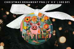 Pig Round Christmas Ornament Sublimation PNG Product Image 1