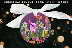 Pig Round Christmas Ornament Sublimation PNG Product Image 1