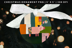 Pig Round Christmas Ornament Sublimation PNG Product Image 1