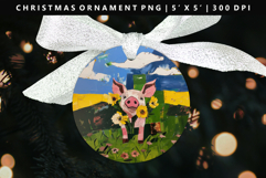 Pig Round Christmas Ornament Sublimation PNG Product Image 1