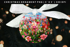 Pig Round Christmas Ornament Sublimation PNG Product Image 1
