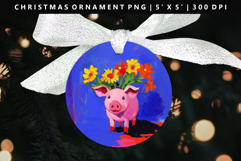 Pig Round Christmas Ornament Sublimation PNG Product Image 1