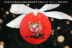 Pig Round Christmas Ornament Sublimation PNG Product Image 1