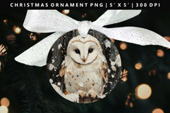 Owl Round Christmas Ornament Sublimation PNG Product Image 1