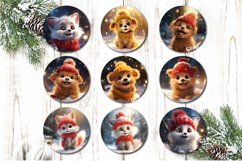 Round Christmas ornament sublimation Bundle contains 106 designs with cute Snowman and Baby Animals and 3D Christmas Flowers PNG