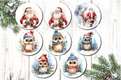 Round Christmas ornament sublimation Bundle contains 106 designs with cute Snowman and Baby Animals and 3D Christmas Flowers PNG