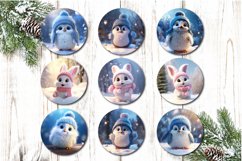 Round Christmas ornament sublimation Bundle contains 106 designs with cute Snowman and Baby Animals and 3D Christmas Flowers PNG