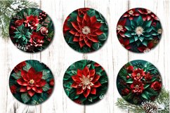 Round Christmas ornament sublimation Bundle contains 106 designs with cute Snowman and Baby Animals and 3D Christmas Flowers PNG