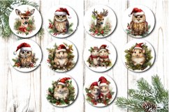 Round Christmas ornament sublimation Bundle contains 106 designs with cute Snowman and Baby Animals and 3D Christmas Flowers PNG