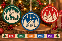 Christmas Ornament SVG, Laser Cut Wood Bauble Files Product Image 1