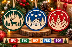 Christmas Ornament SVG, Laser Cut Wood Bauble Files Product Image 3