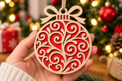 Christmas Ornament SVG, Swirl Pattern Bauble Laser Cut File Product Image 1