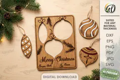Christmas Ornaments Card Laser Cut. Greeting Card SVG Product Image 1