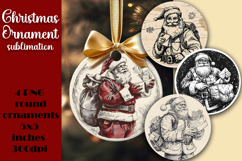 Vintage Santa Ornament Sublimation, Round Ornament Png Product Image 1