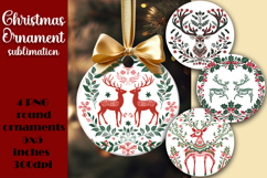 Round Christmas Ornament PNG | embroidery Deer PNG Product Image 1