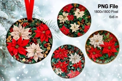 Christmas Ornament Poinsettia Flower Round Circle Decorate28 Product Image 1