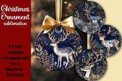 Round Christmas Ornament PNG | embroidery Deer PNG Product Image 1