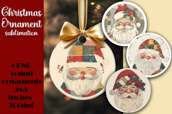 Vintage Santa Ornament Sublimation, Round Ornament Png Product Image 1