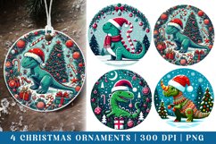 Christmas ornament sublimation, watercolor dainosor clipart Product Image 1