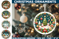 Vintage Christmas Round Ornament Sublimation Design Product Image 1