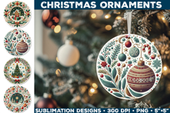 Round Christmas Ornament Design in Embroidery Style Product Image 1