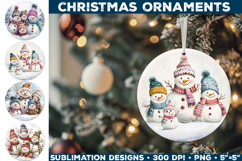 Cute Snowman Family Christmas Ornament Sublimation Design Product Image 1