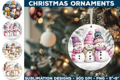 Cute Snowman Family Christmas Ornament Sublimation Design Product Image 1