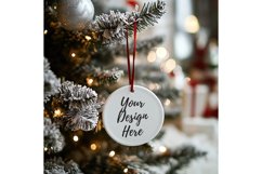 Christmas Ornament Mockup, Round White Ceramic Ornament Product Image 1