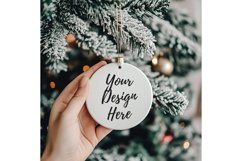 Christmas Ornament Mockup, Round White Ceramic Ornament_2 Product Image 1