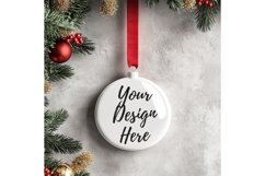 Christmas Ornament Mockup, Round White Ceramic Ornament_20 Product Image 1