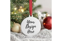 Christmas Ornament Mockup, Round White Ceramic Ornament_21 Product Image 1