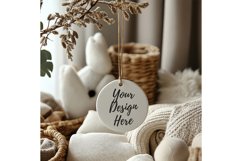 Christmas Ornament Mockup, Round White Ceramic Ornament_27 Product Image 1
