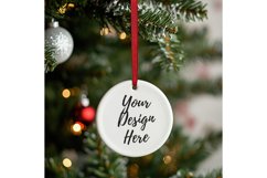 Christmas Ornament Mockup, Round White Ceramic Ornament_32 Product Image 1