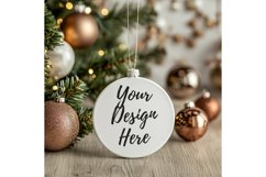 Christmas Ornament Mockup, Round White Ceramic Ornament_7 Product Image 1
