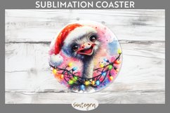Christmas Ostrich v1 Entangled in Lights Round Coaster Subli Product Image 1