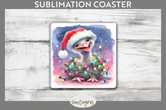 Christmas Ostrich v3 Entangled in Lights Square Coaster Subl Product Image 1