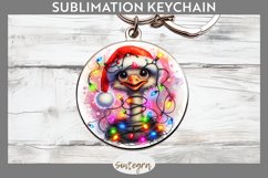 Christmas Ostrich v4 Entangled in Lights Round Keychain Subl Product Image 1