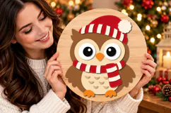 Christmas Owl Door Hanger SVG, Laser Cut Wood Sign Product Image 1