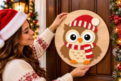 Christmas Owl Door Hanger SVG, Laser Cut Wood Sign Product Image 2