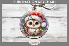 Christmas Owl Entangled in Lights Round Keychain Sublimation Product Image 1