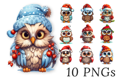 Christmas Owls Clipart Bundle | 10 Cute Birds Product Image 1